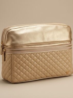 Quilted Metallic Gold Travel Cosmetic Bag